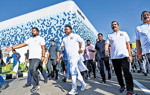Chief Minister Mohan Charan Majhi takes part in the ‘Run for Unity’ at Kalinga Stadium, in Bhubaneswar on Friday.