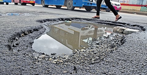 A pothole at the entrance of the Kempegowda bus station