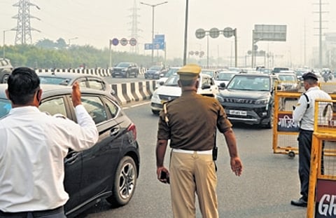Cops at Gazipur border on Saturday.