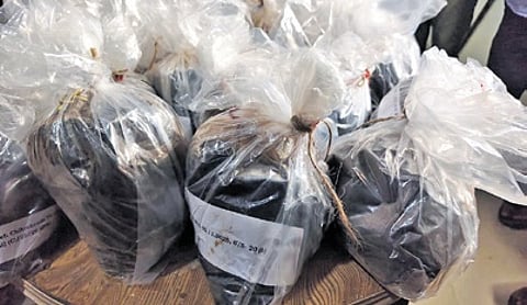 The seized hash oil packed in polythene bags.