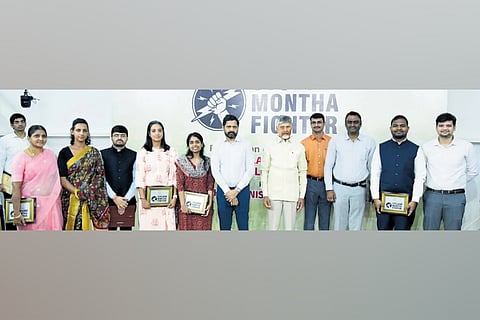 Chief Minister N Chandrababu Naidu on Saturday felicitated 137 officials and personnel for their exemplary service during Cyclone Montha, presenting them with mementos and certificates at a special appreciation event held at his camp office.