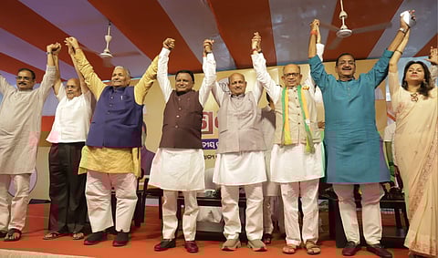 Amar Patnaik along with BJP leaders