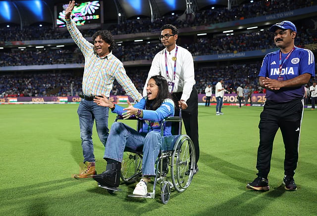 Pratika Rawal, ruled out midway due to an injury, rolled onto the field in her wheelchair and joined her teammates for a dance.