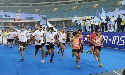 Runners at the inaugural Sekhon Marathon in Delhi (Photo | Special arrangement)