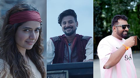 From L to R: Ashika Ranganath, Dushyanth in still from Gatha Vaibhava, Suni