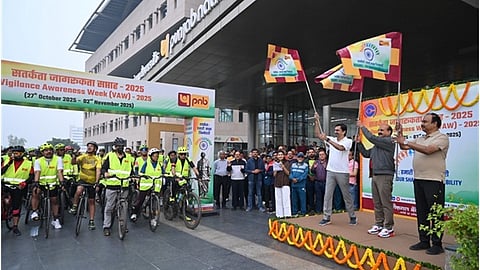 PNB managing director Ashok Chandra with others during the flag-off ceremony.