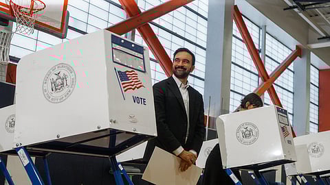 New York mayoral candidate Zohran Mamdani votes at a voting site on Tuesday, Nov. 4, 2025, in New York.