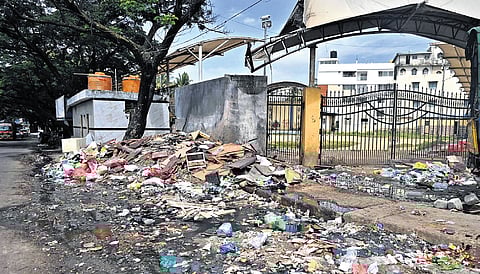Garbage dumped at the entrance of Ambedkar Ground in Yarab Nagar