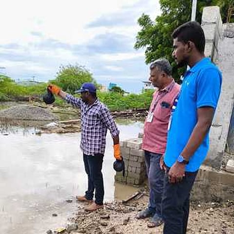 Thoothukudi corporation DBC workers dropping oil balls at a vacant land having stagnation in Thoothukudi.