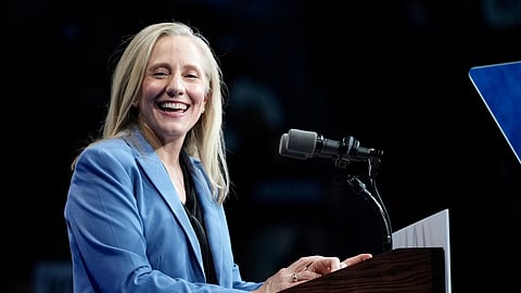 Virginia Democratic gubernatorial candidate Abigail Spanberger speaks during a campaign event with former President Barack Obama, Saturday, Nov. 1, 2025, in Norfolk, Va.