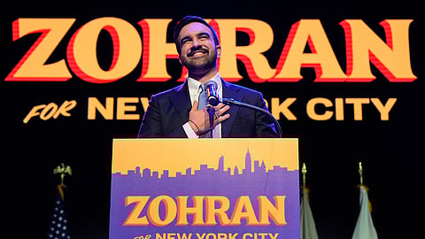 Zohran Mamdani speaks during a victory speech at a mayoral election night watch party, Tuesday, Nov. 4, 2025, in New York.