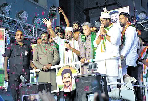 Chief Minister A Revanth Reddy campaigns for Congress candidate Naveen Yadav in Shaikpet on Wednesday