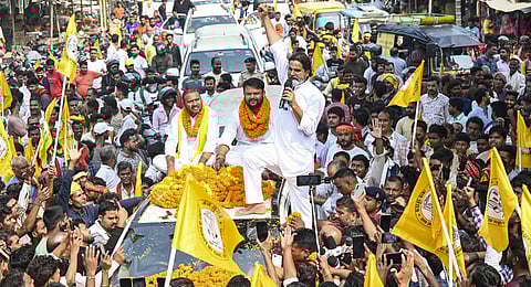 Jan Suraaj chief Prashant Kishor during a roadshow ahead of the Bihar Assembly elections, in Sandesh, Bhojpur district of Bihar, Tuesday, Nov. 4, 2025.