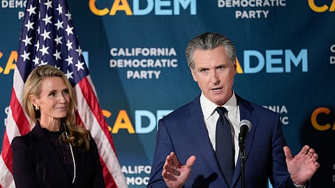 California Gov. Gavin Newsom speaks during an election night press conference at a California Democratic Party office Tuesday, Nov. 4, 2025, in Sacramento, California.
