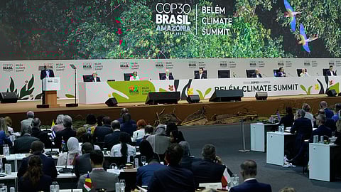 Brazilian President Luiz Inacio Lula da Silva addresses a plenary session of the COP30 UN Climate Summit in Belem, Brazil, Thursday, Nov. 6, 2025.