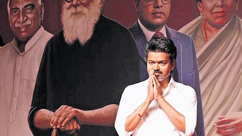 TVK chief Vijay during the party’s meeting at Mahabalipuram