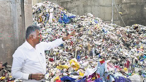 BSWML CEO Karee Gowda inspects the waste-to-power plant in Bidadi on Thursday