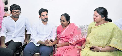 HRD & IT Minister Nara Lokesh paid tributes to State TDP vice-president M Subba Naidu and his nephew Bhanu Chander, and consoled their family members.