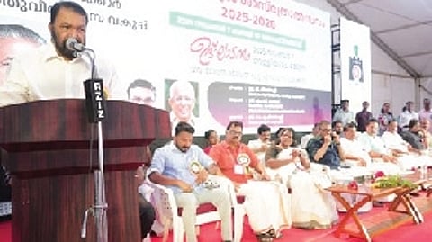 General Education Minister V Sivankutty speaking at the State School Science Festival 2025 in Palakkad on Friday
