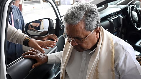 Chief Minister Siddaramaiah arriving to Cabinet Meeting at Vidhana Soudha in Bengaluru on Thursday.