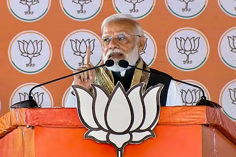 In this screengrab from a video posted on Nov. 8, 2025, Prime Minister Narendra Modi addresses a public meeting, amid the ongoing Bihar Assembly elections, in Sitamarhi.