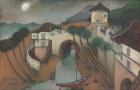 An oil on jute painting by AA Raiba