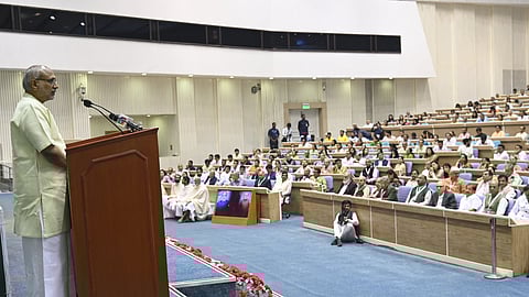 Vice President C P Radhakrishnan addresses the gathering on Saturday.