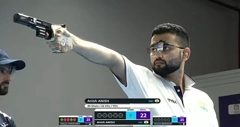 Anish Bhanwala in action on Sunday