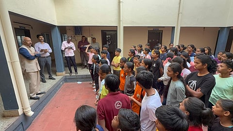 Upa Lokayukta Justice K N Phaneendra hearing grievances when he paid a surprise visit to Sports Girls Hostel in Chamundi Vihar Stadium premises in Mysuru.