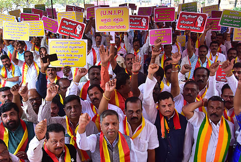 The protest, organised to press for several demands affecting builders, contractors and property owners, drew support from several political leaders.