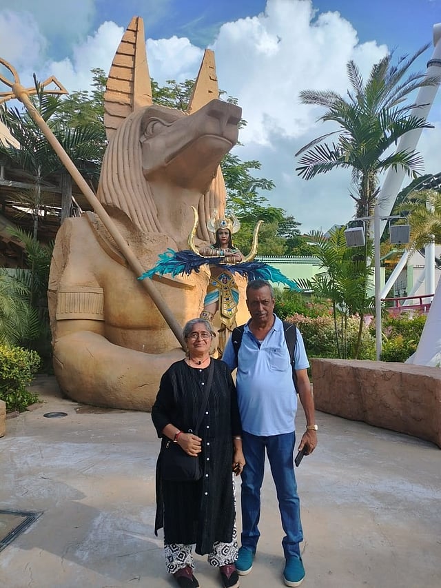 Remadevi and her husband at Universal Studios, Singapore, this summer