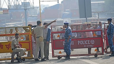 Police check post near the Blast Spot two days after the Blast in front of Red Fort.