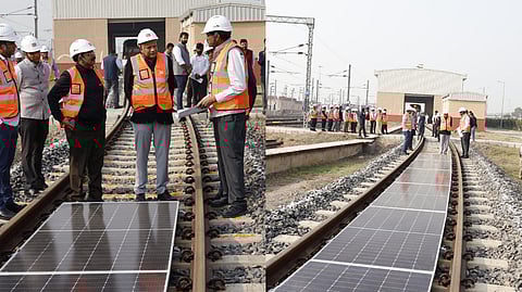 ‘Solar on Track’ project in action at the Namo Bharat Depot on Wednesday.