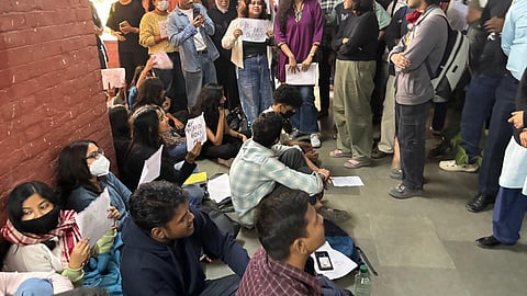 Students protest in Delhi University.