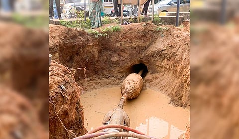 Underground cable laying under way at Mannarpuram NH.