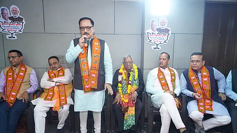 BJP leaders marking start of MCD bypoll campaign in Chandni Chowk.