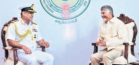 Vice Admiral Sanjay Bhalla and Chief Minister Nara Chandrababu Naidu deliberated on a host of topics of mutual interest to the State and Navy in Vizag