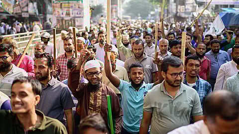 Activists of Bangladesh's Jamaat-e-Islami party stage a protest rally in Dhaka, Bangladesh, on November 13, 2025.