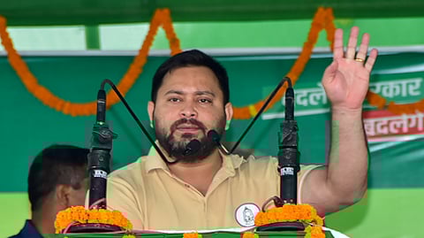 RJD leader Tejashwi Yadav during a poll campaign in Bihar.