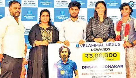 Harmanpreet Kaur at Velammal Nexus School.