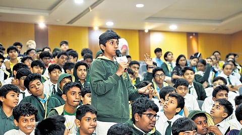 Students interact with filmmakers at a workshop during the School Cinema International Film Festival on Friday.