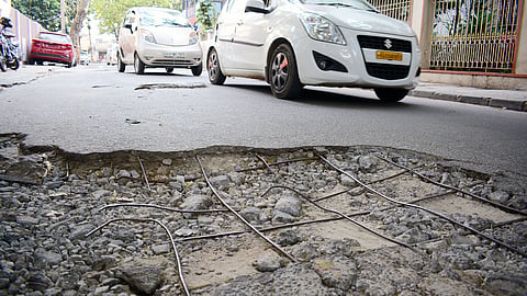 Huge potholes seen in the city