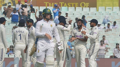 India celebrate a South Africa wicket in Kolkata on Friday