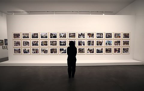 A person attends the press preview for the Studio Museum in Harlem in New York on November 6, 2025.