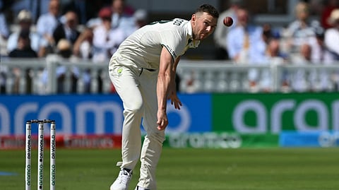 Australia's Josh Hazlewood bowls on day four of the ICC World Test Championship cricket final match between Australia and South Africa, at Lord's cricket ground, in London, on June 14, 2025.