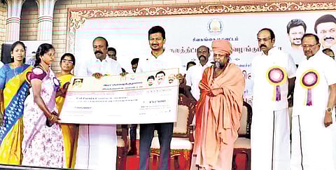 Deputy Chief Minister Udhayanidhi Stalin distributing welfare assistance to beneficiaries in Sivaganga on Saturday.