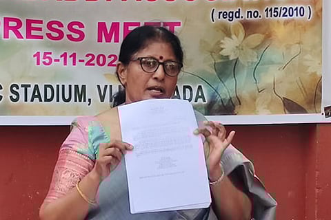 Andhra Pradesh Kabaddi Association General Secretary and international player, who acted as the Indian Team Coach Padmaja Bala addressing the media on Saturday.