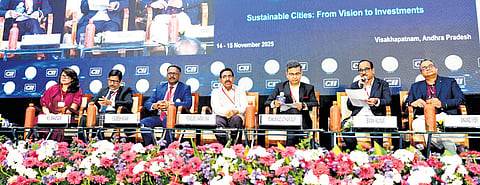 MA&UD Minister P Narayana participating in a session on ‘Sustainable Cities - From Vision to Investments’ at the CII Partnership Summit in Vizag on Saturday