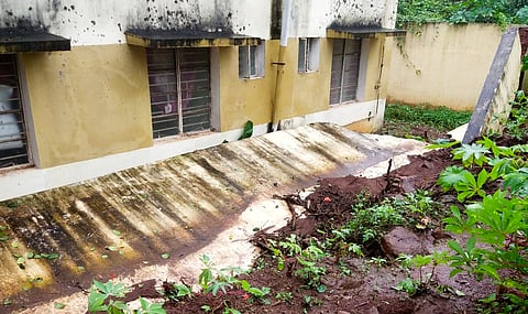 The view of damaged wall of the PHC in 2021 which still lies open due to which is it invites snakes and deadly creatures.