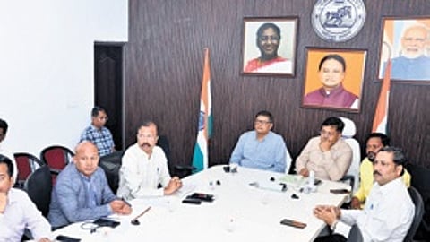 Min Prithiviraj Harichandan along with Kendrapara MP Baijayant Panda and others at the meeting.